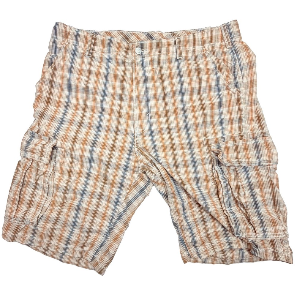 Levi's White Tab Men's Size 36 Brown Plaid Cargo Shorts Baggy Skater Cotton